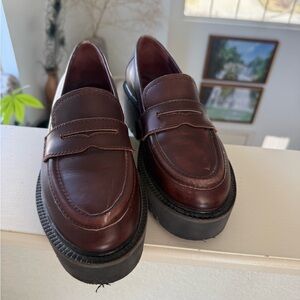 Free people platform  Brown Leather Penny Loafers